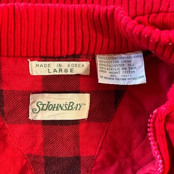 St Johns Bay Mens Red Corduroy Vest Flannel Lined Large Vintage Full Zip Gilet - Picture 2 of 4